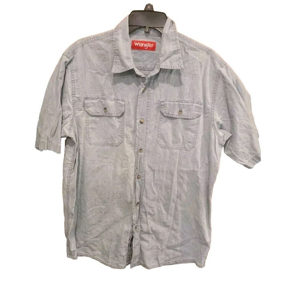 Men's Wrangler Medium‎ Denim SHORT sleeve Shirt Button Up Jeans